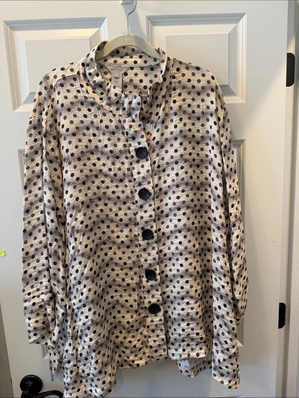 Polka Dot Button-Front Women’s Jacket - Black on Cream